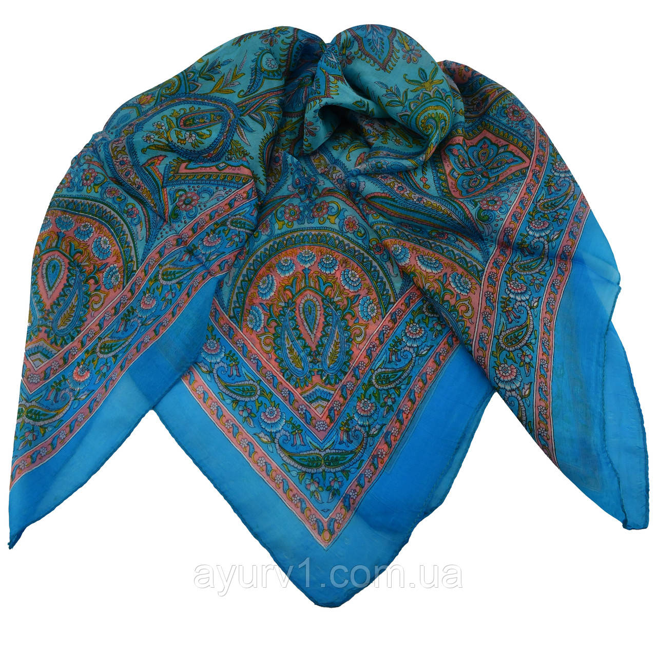 Шовкова косинка з Індії з квітковим орнаменто 98*100см