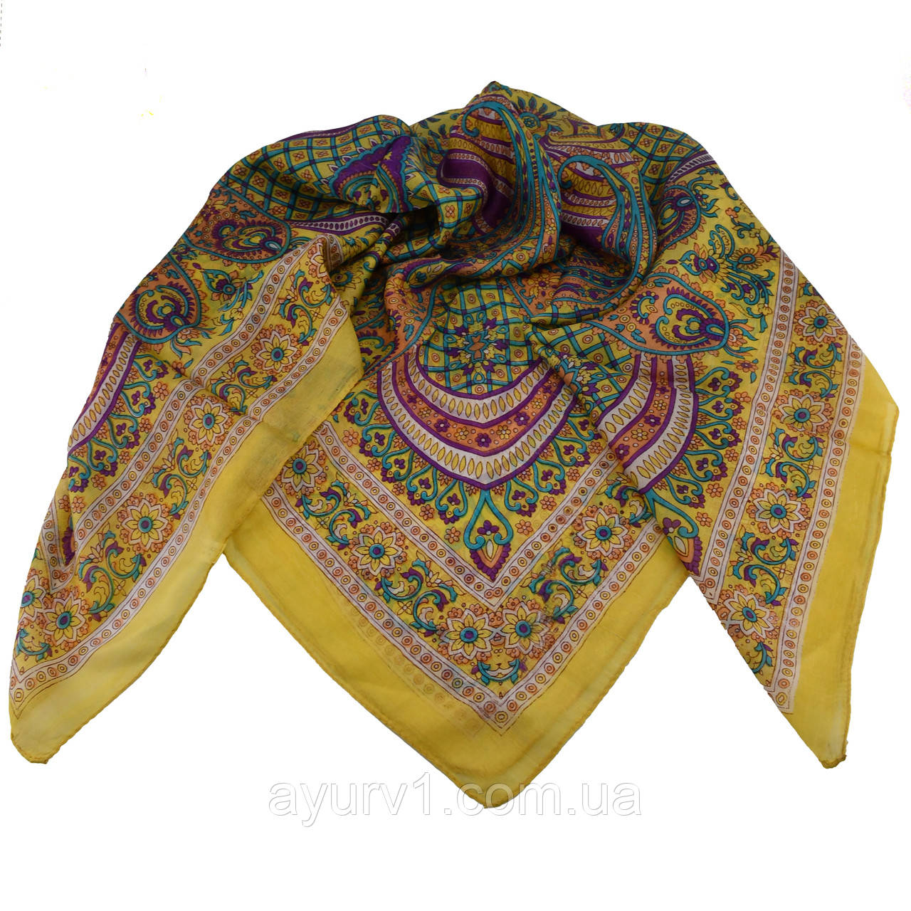 Шовкова косинка з Індії з квітковим орнаменто 98*100см