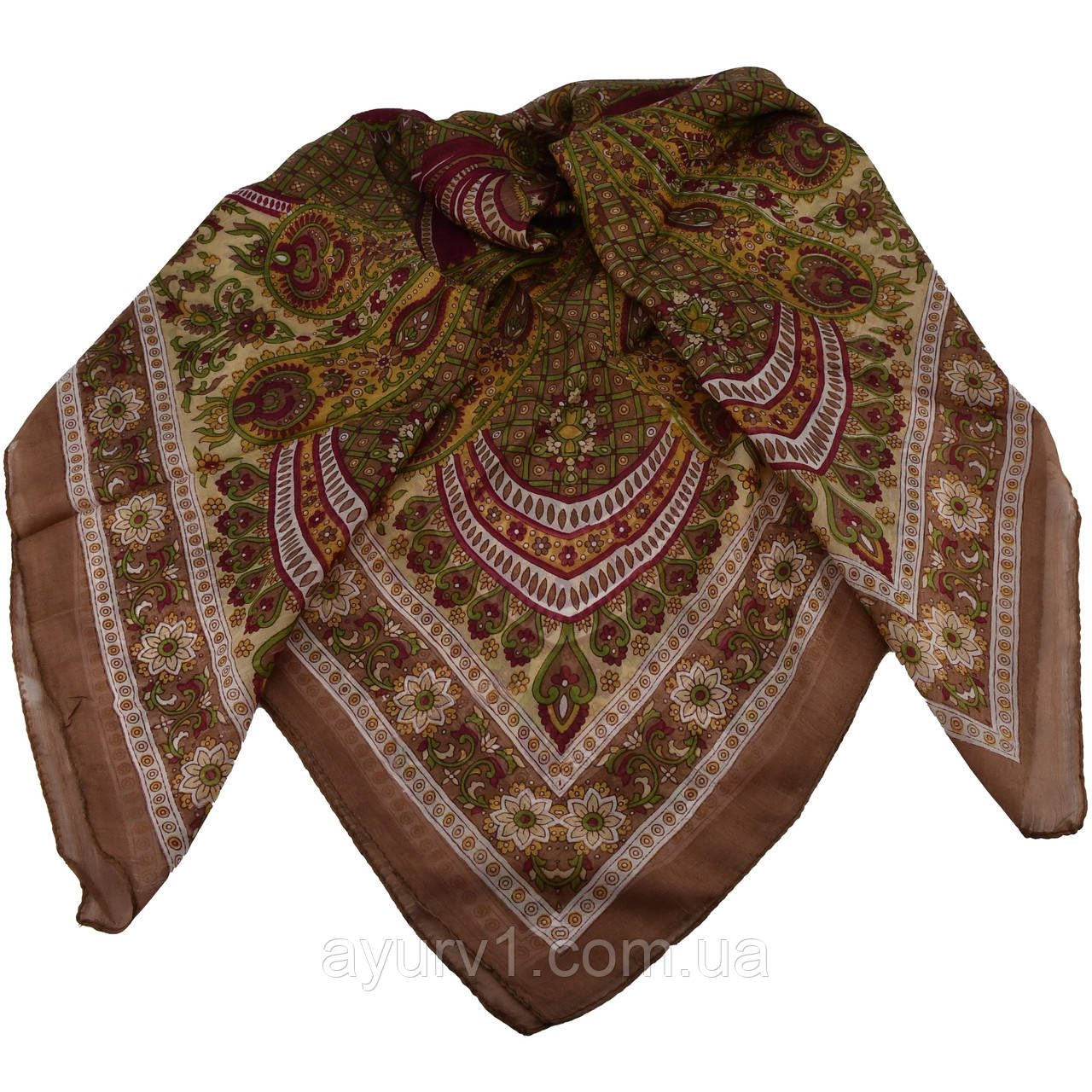 Шовкова косинка з Індії з квітковим орнаментом 98*100см