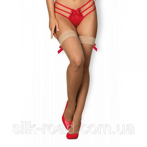 Панчохи червоний бант Obsessive S808 stockings beige S / M