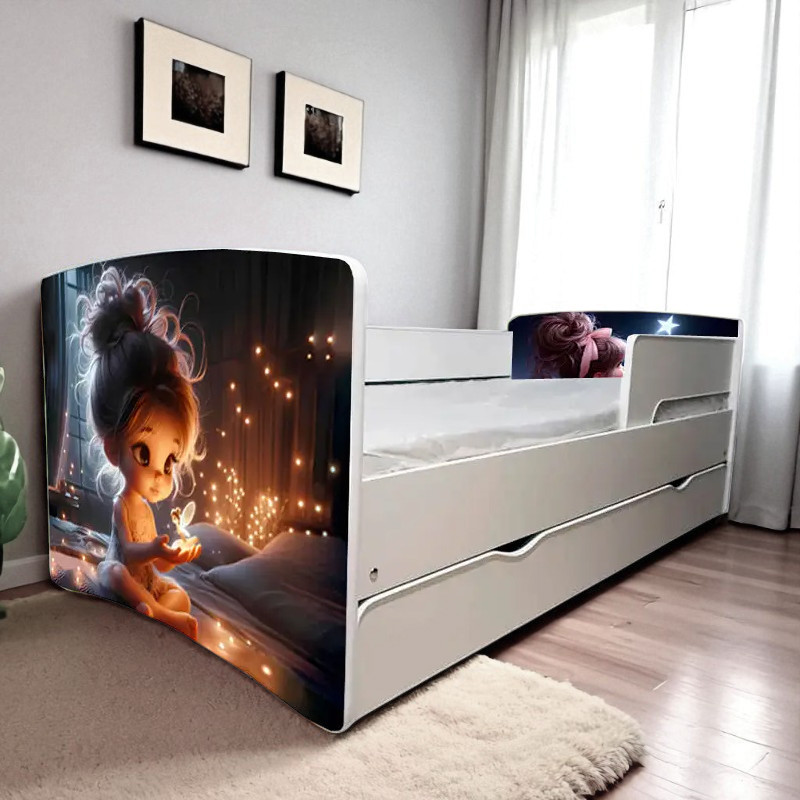 Ліжко для дівчинки Фея Кіндер Кул на ламелях із захисними бортиками, шухляда в комплекті, фото 1