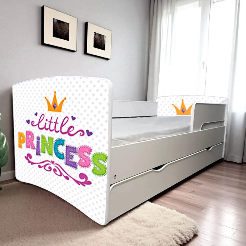 Ліжко для дівчинки Принцеса Кіндер Кул на ламелях із захисними бортиками, шухляда в комплекті, фото 1
