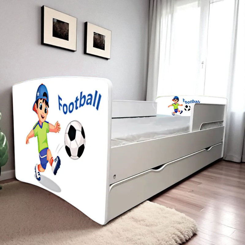 Ліжко для хлопчика Футбол Кіндер Кул на ламелях із захисними бортиками, шухляда в комплекті, фото 1
