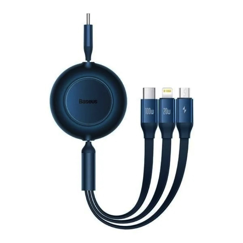 Кабель Baseus Bright Mirror 2 Series Retractable 3-in-1 Fast Charging Data Cable Type-C to M+L+C 100W 1.1m, фото 1