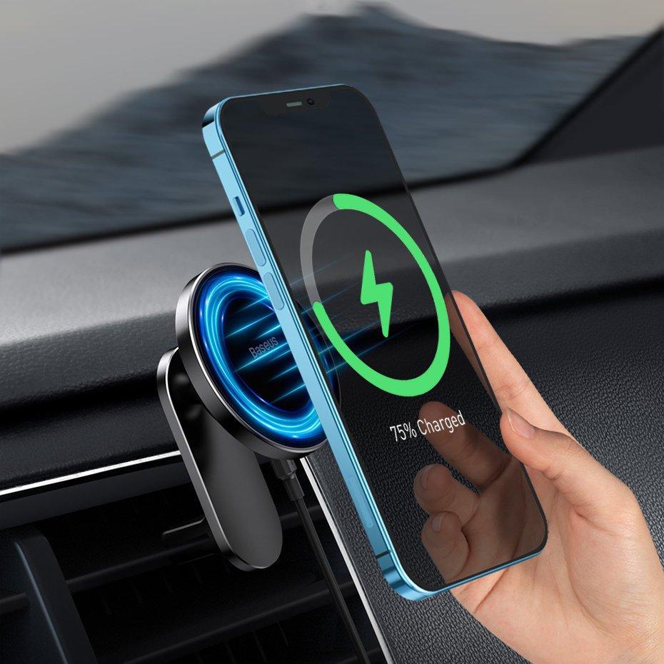 Автотримач для телефона з БЗП Baseus Big Energy Car Mount Wireless Charger Black, фото 1