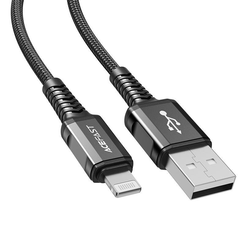 Кабель ACEFAST C1-02 USB to iP 2.4A, 1.2m, nylon, aluminum connectors, Black, фото 1