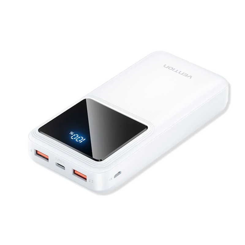 Зовнішній акумулятор Vention 20000mAh Power Bank (Micro-USB + USB-C + USB-A + USB-A) 22.5W White LED Display, фото 1