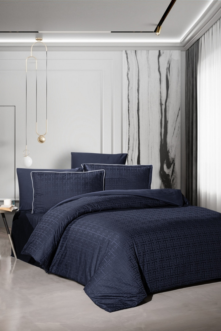 Постільна білизна La Romano Premium Satin 160×220 см сімейна Rodel Navy Blue, фото 1