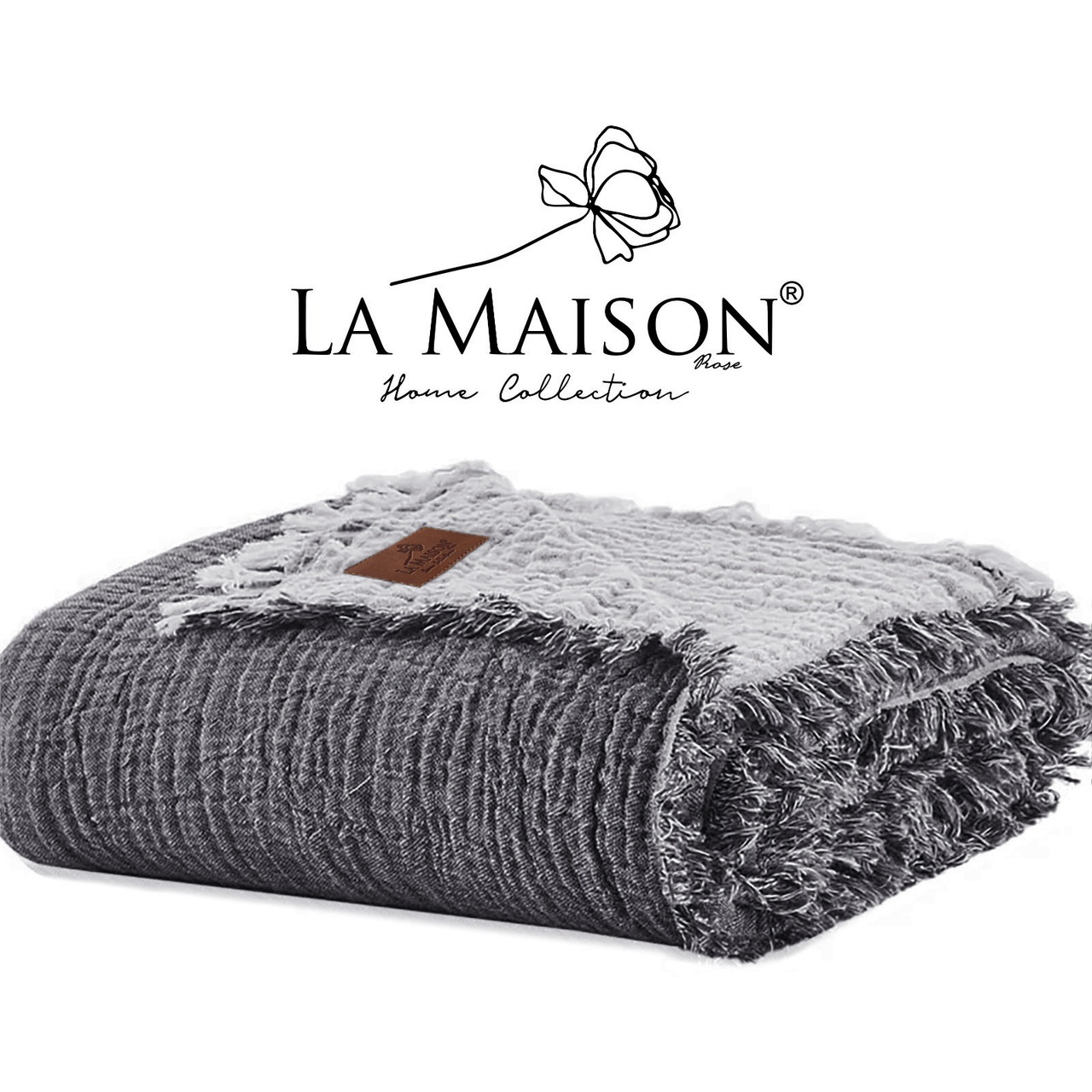 Муслінове покривало La Maison 230×240 Selin Antrasit - Ekru, фото 1