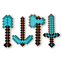 Діамантовий Набір Іграшок Майнкрафт з фанери 4 шт. Меч 26 см. Кирка 23.5 см. Сокира 25 см. Лопата 25.5 см. Minecraft