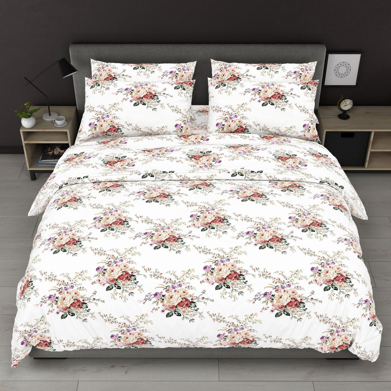 Простирадло 150х220 (Бязь) | Полуторне простирадло від виробника "Королева Ночі" | Квіти білому, фото 1