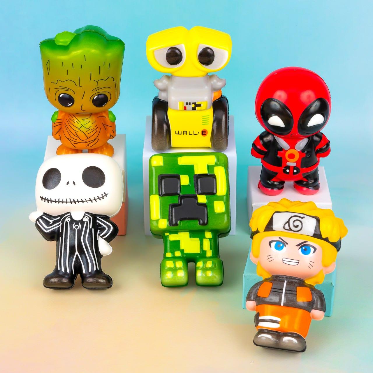 Іграшка антистрес сквіш Мікс персонажів, 10 см 12 шт упаковка