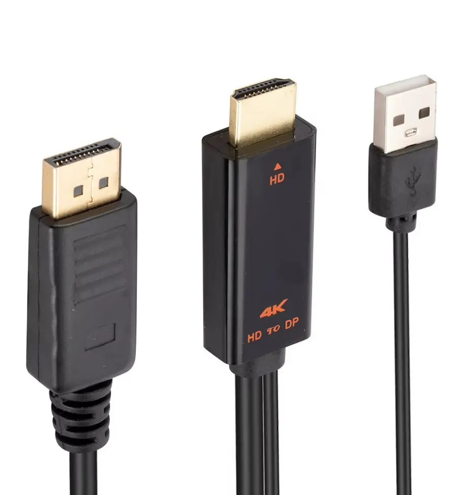 Кабель HDMI - DisplayPort з живленням USB 4K 60Гц 2K 120Гц 1.8м однонаправлений позолочений конвертер перехідник