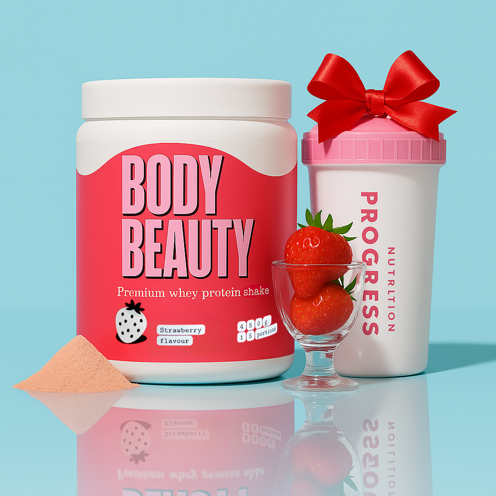 Протеїновий білковий коктейль для набору ваги для жінок Body Beauty полуниця + шейкер у подарунок, фото 1