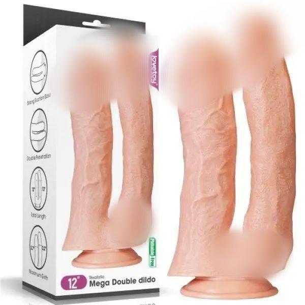 Фалоїмітатор, подвійний дилдо Lovetoy Realistic Mega Double 12 дюймів, присоска