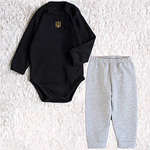 Чорне боді з золотою вишивкою Тризуб унісекс подарунковий патріотичний стиль для немовляти 62–92, фото 5