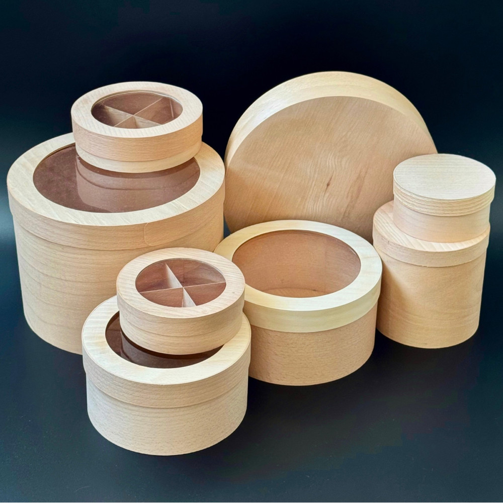 Коробка з букового шпону кругла індивідуальний розмір, фото 1