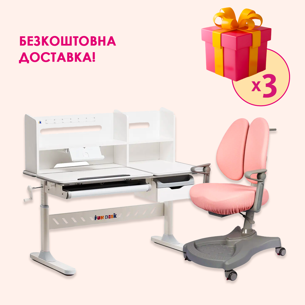 Комплект меблів Fundesk Fiore II Grey + Fundesk Leone Pink