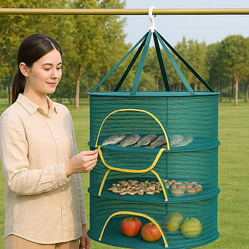 Складна сітка для сушіння риби 60х40х60см, 3 яруси / Підвісна сушарка для грибів / Сітка сушка для фруктів