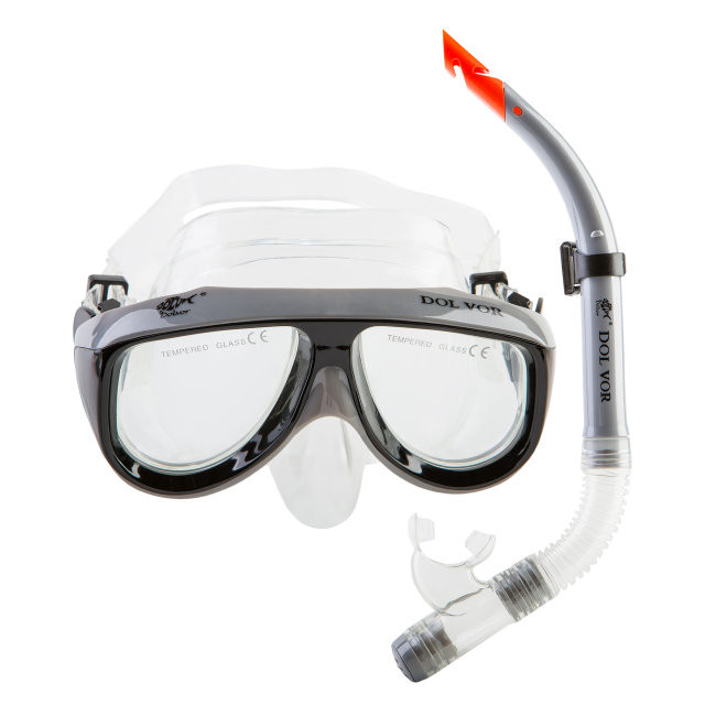 Набір маска з трубкою для підводного плавання пірнання Dolvor Універсальний розмір Сірий (М213-1+SN52)