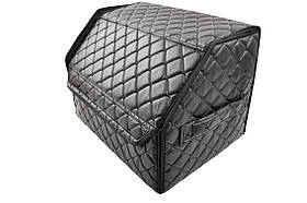 Саквояж-органайзер у багажник 400х300х300мм Чорний шкірзам/чорна Сота/ручки/липучка "Автокомфорт+ M"