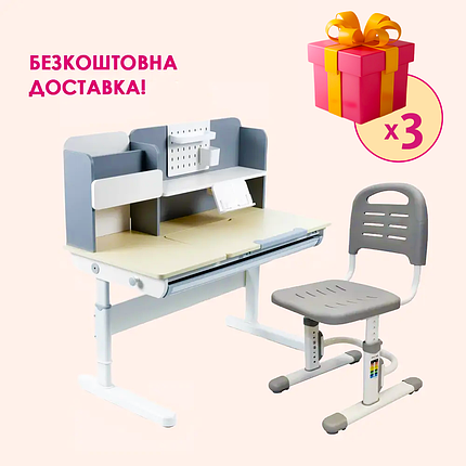 Парта FunDesk Ginepro Grey + Крісло FunDesk SST3LS Grey, фото 1
