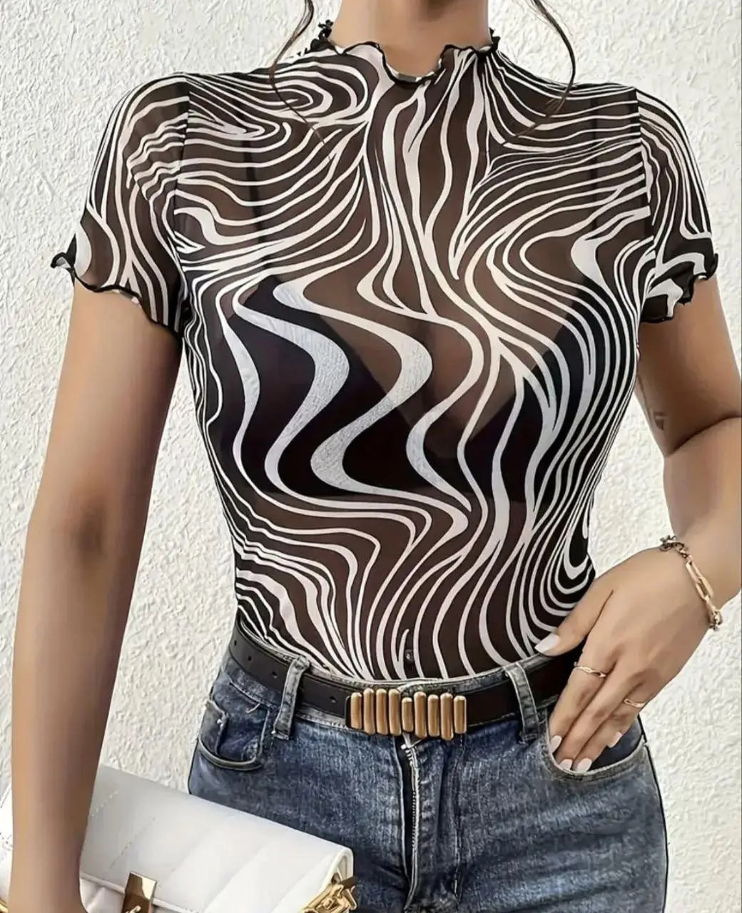 Прозора футболка з зебровим принтом,РОЗМІР ТІЛЬКИ 44, фото 1