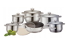 Набір кастрюль з скляними кришками Hoffner HF-4441 (12 предметів, 5 шарове дно, сталь)
