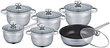 Набір кастрюль з скляними кришками Hoffner HF-4441 (12 предметів, 5 шарове дно, сталь), фото 3
