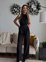 Елегантний жіночий комбінезон з костюмної тканини в офіс класичний однотонний комбінезон для дівчат