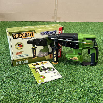 Акумуляторний безщітковий перфоратор Procraft PHA40 (2.6 Дж, 2 АКБ 20В на 4 Ач та ЗП, в кейсі) Прокрафт PHA40