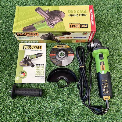 Безщіткова болгарка Procraft PW2350 (125мм, 1300Вт) з регулюванням обертів. Кутошліфувальна машина Прокрафт
