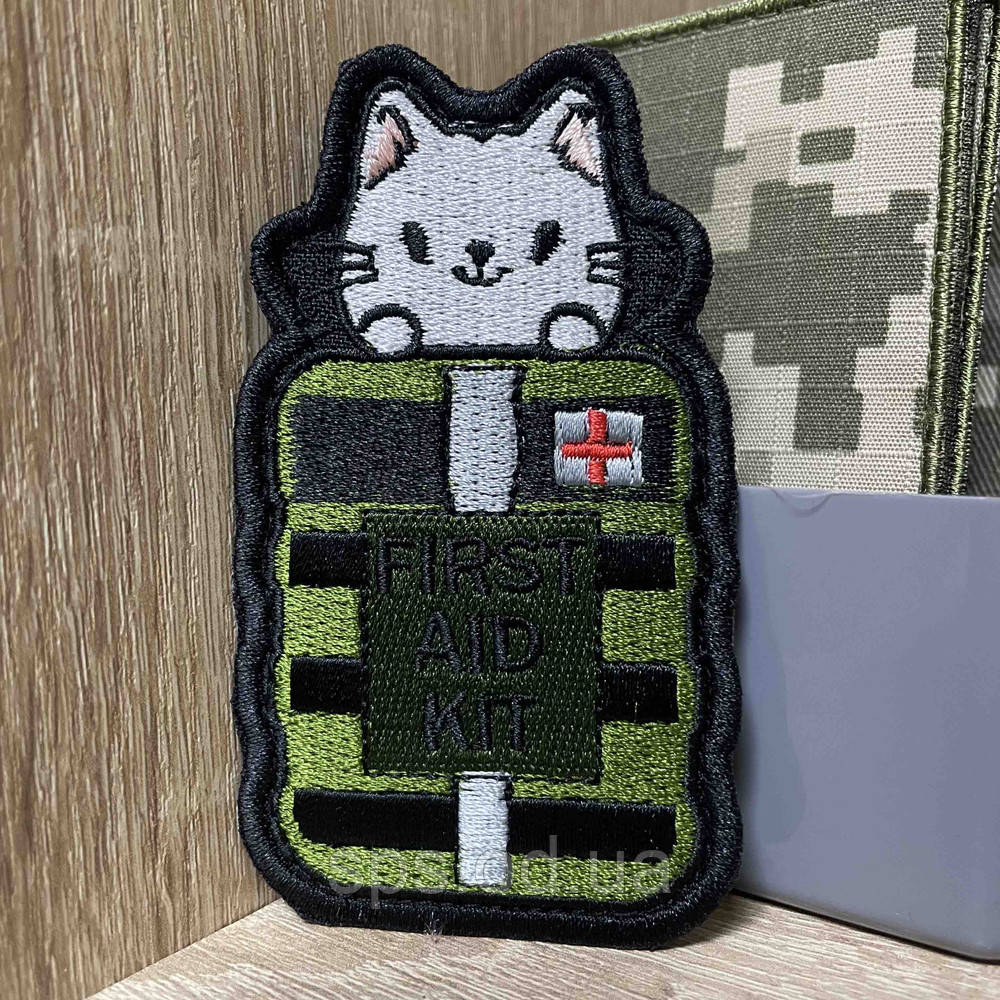 №487 Шеврон «"FIRST AID KIT" "АПТЕЧКА ПЕРШОЇ ДОПОМОГИ" 9*5 см, фото 1