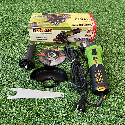 Безщіткова болгарка Procraft PW1550 (125мм, 850Вт) з регулюванням обертів. Кутошліфувальна машина Прокрафт