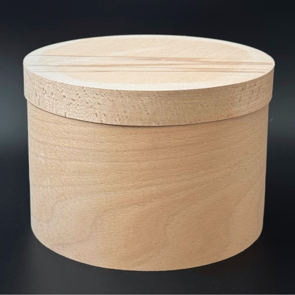 Коробка подарункова з букового шпону кругла 23*12 см з глухою кришкою, фото 1