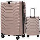 Надійна валіза із замком пластикова Wings PEAFOWL 97 л на колесах, розмір L, висувна ручка, колір рожевий, фото 5