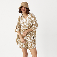 Літній жіночий костюм із сорочкою і шортами коричневий легкий костюм шорти і сорочка розмір М