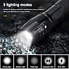 Потужний Телескопічний тактичний Ліхтарик 5 в 1 з білим світлом / LED ліхтар + 3 батарейки AAA, фото 6