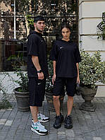 Чоловічий літній костюм футболка оверсайз вільного крою з капюшоном чорний сірий графітовий