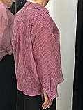 Сорочка жіноча подовжена в смужку на ґудзиках Стильна класична жіноча сорочка оверсайз норма батал, фото 3