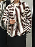 Сорочка жіноча подовжена в смужку на ґудзиках Стильна класична жіноча сорочка оверсайз норма батал, фото 6