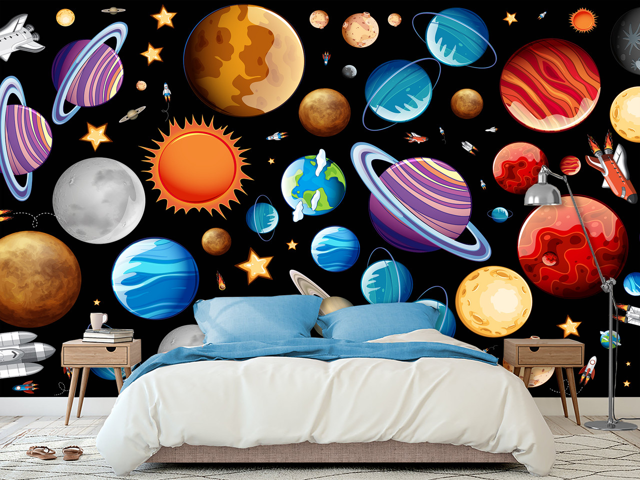 Самоклеюча плівка Oracal на всю стіну для вітальні або дитячої кімнати "Яскраві планети", фото 1