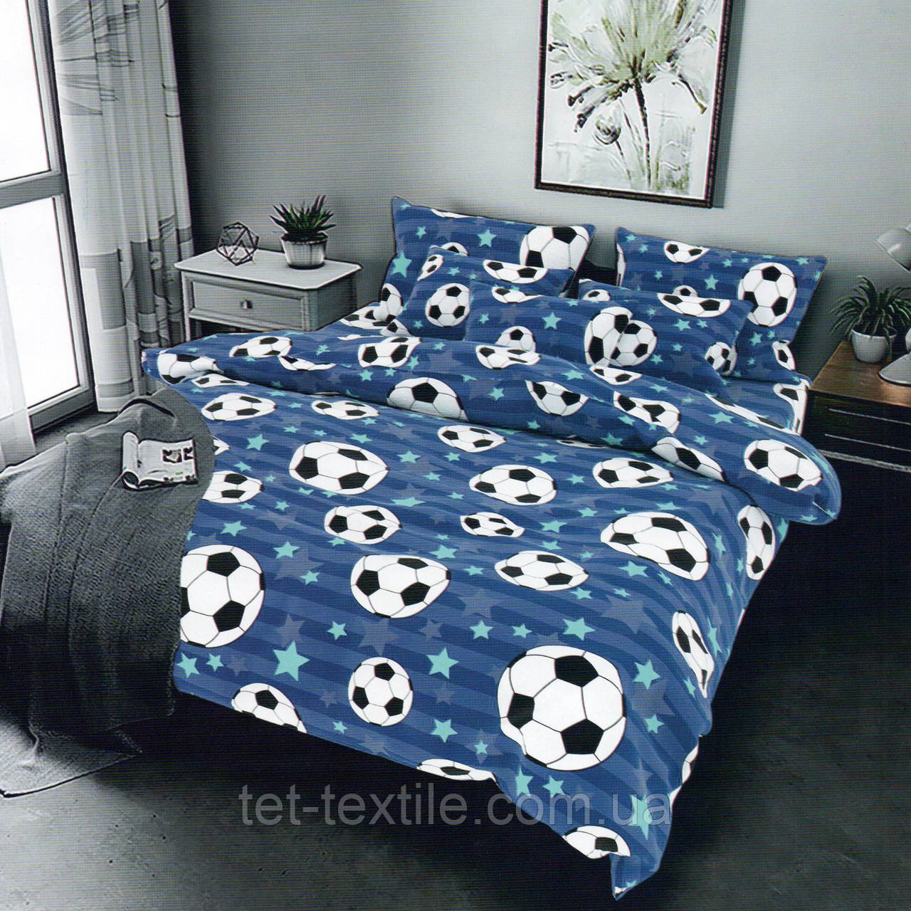 Дитяча постільна білизна ТЕТ Футбол синій 100% бавовна (м'яка упаковка)
