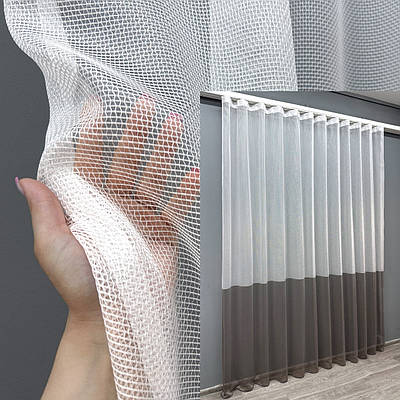 Тюль сітка льон. Колір білий з венге. Код 1746т