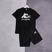 Чоловічий літній костюм New Balance Футболка + Шорти чорний Комплект Нью Беланс на літо (B)