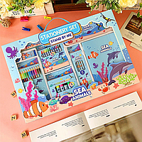 Творчий набір для малювання з пеналом, олівцями та маркерами, стиль Морська тематика, для дітей