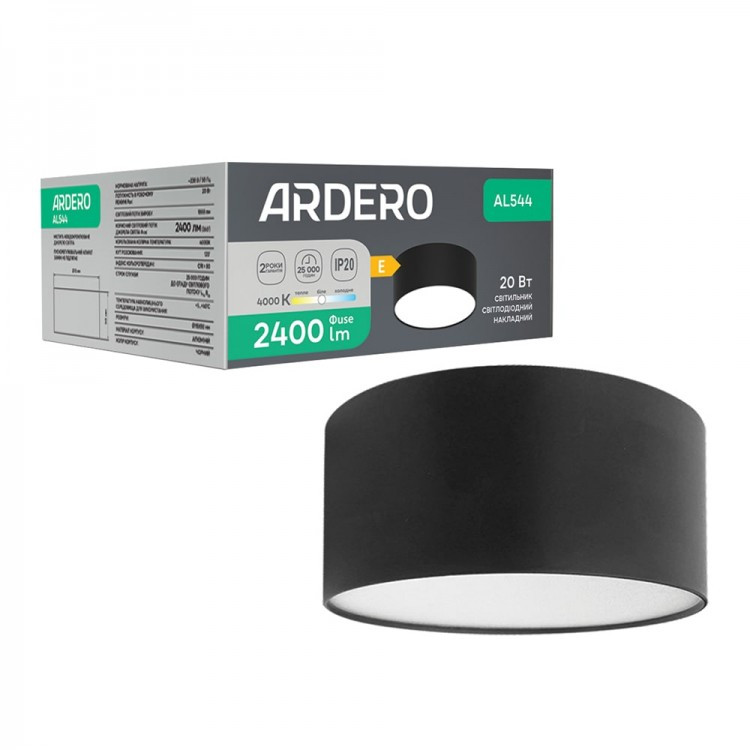 Світлодіодний LED світильник Ardero AL544 20Вт 4000K чорний 1800Lm акцентний Ø115х50мм, фото 1