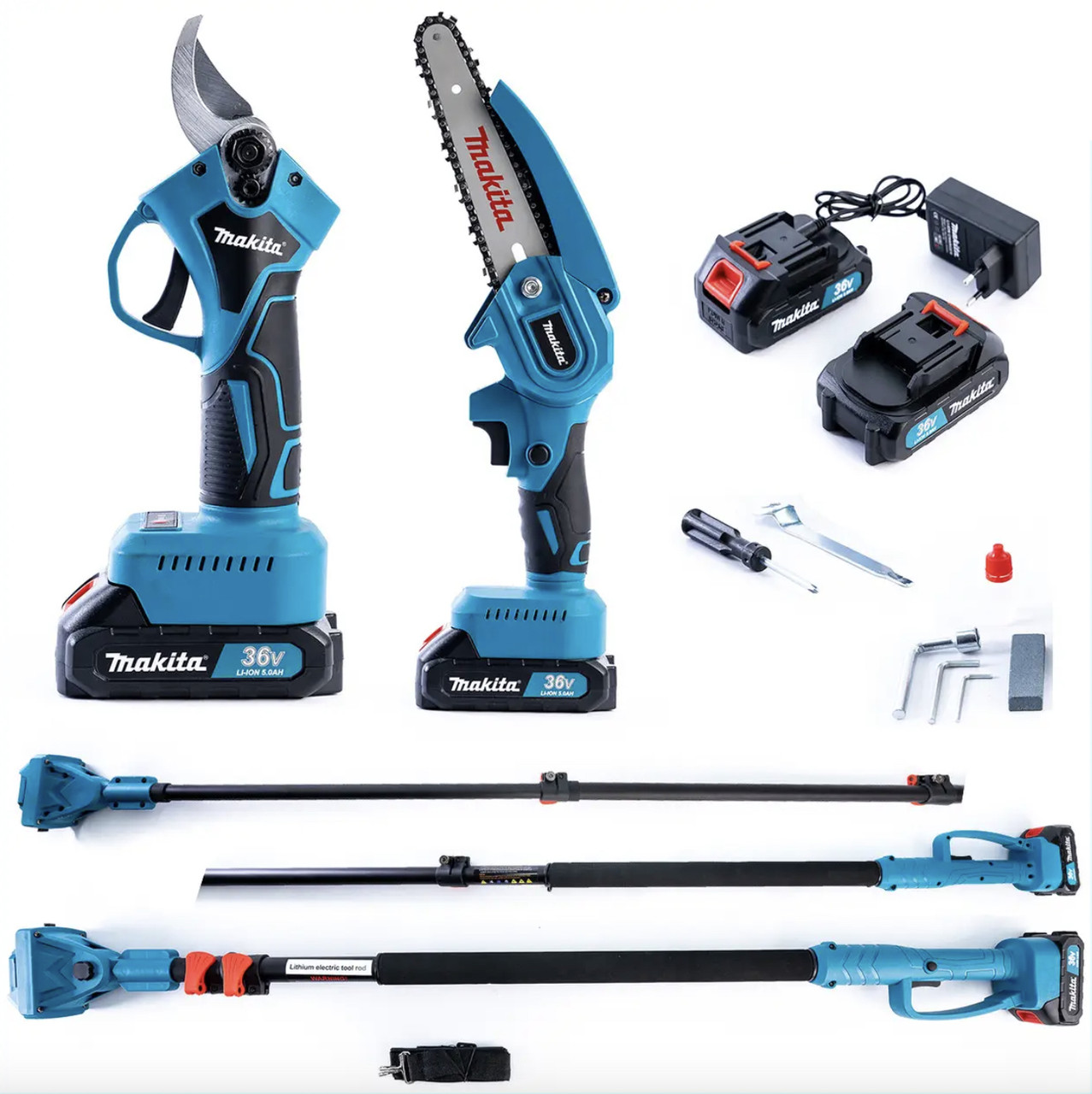 Makita акумуляторний висоторіз: секатор DUP365, пилка, подовжувач 3м + 2 АКБ 36V, фото 1