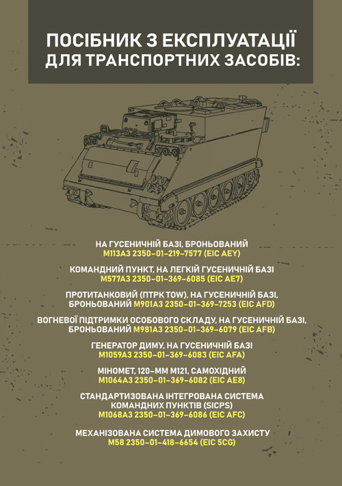 Посібник з експлуатації для транспортних засобів: M113A3 2350–01–219–7577 (EIC AEY), M577A3 2350–01–369–6085, фото 1