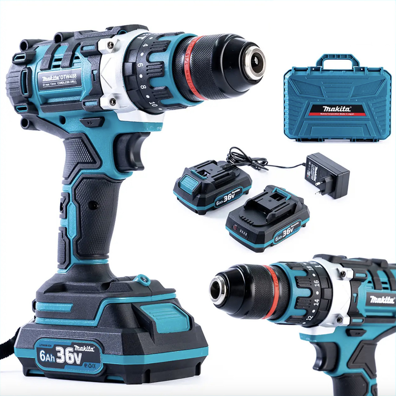 Ударний безщітковий акумуляторний дриль-шуруповерт Makita DTW 488 (36V, 6 AH) Макіта з металом патроном 13 мм, фото 1